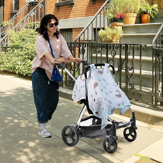 80S Muslin Car Seat Cover for Babies - Soft & Breathable Infant Carrier Canopy, Lightweight Sunshade for Summer, Universal Fit for Baby Boys & Girls