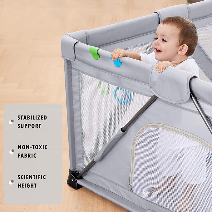 Baby Playpen Foldable, Playard for Babies and Toddlers, Portable Playpen Activity Center with 50 Balls+2 Handles for Travel, Indoor & Outdoor Play Pen with Mesh 50''x50''