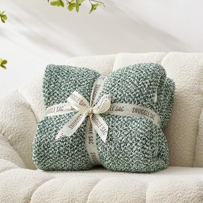 Snuggle Sac Green Throw Blanket, Ultra Soft Warm Blankets for Couch, Cozy Knit Fuzzy Plush Throws Blanket for Sofa, Bed,Living Room, Heather Green, 50x60 inches