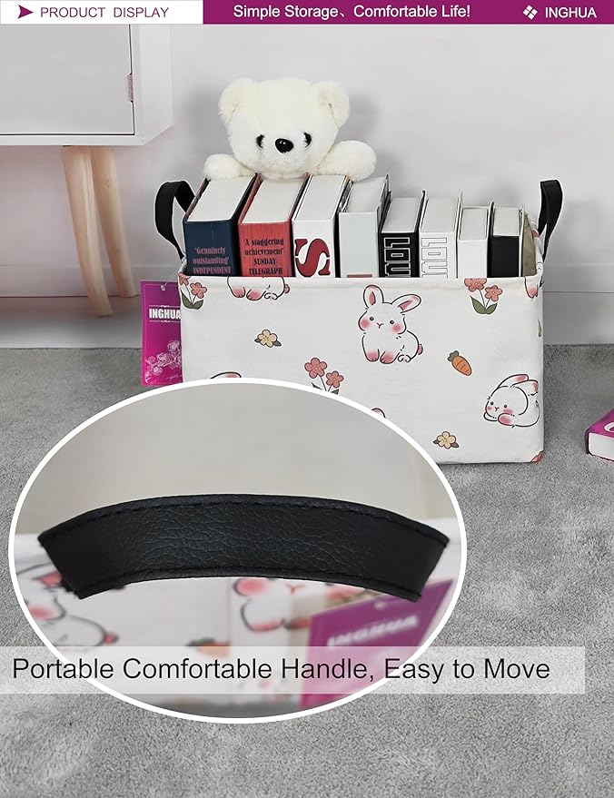 Rectangular Storage Basket Fabric Organizer Bin for Toys,Books,Clothes,Gifts,Pets-Perfect for Home,Office,Nursery,Dorm,Shelf(Rec-rabbit)