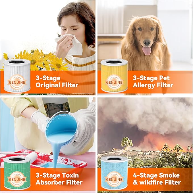 AIRROMI Pets Air Purifier for Home Allergies,Up to 660 ft².Yellow Deodorizing Activated Carbon Filter,With Fragrance Sponge for Better Sleep,Night Light,Pet Dander,Smoke,Odors,Air Cleaner A2002 Green