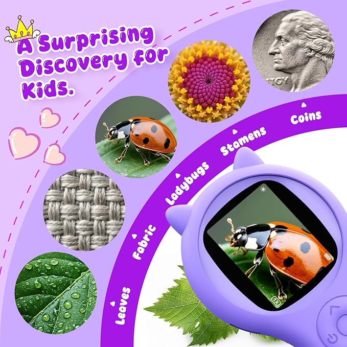 Microscope for Kids - Mini Pocket Handheld Microscope for Toddlers-STEM Educational Science Kit Toys for Christmas Birthday Gifts Toys for 5 6 7 8 9 10 11 12 Year Old Girls（Purple）