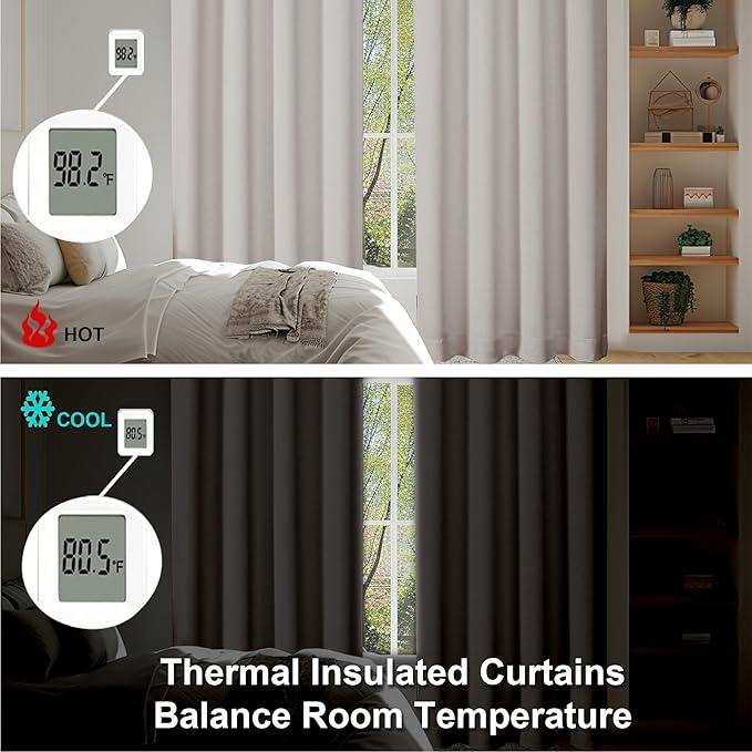 Simplebrand Ava Natural Blackout Curtains for Bedroom 84 Inch Length 2 Panels Set, Solid Thermal Insulated Privacy Living Room Window Treatment Curtains Blackout Drapes, W50 x L84 Inch, Natural