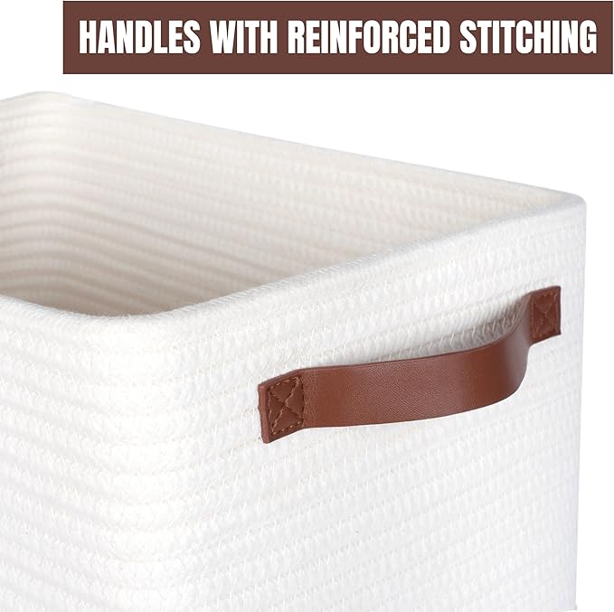 MINTWOOD Design 3-Pack Decorative Woven Storage Baskets for Shelves, Cube Bin Box for Organizing Books, Shoes, Dog Toys, Pantry Closet and Living Room Organizer, Creamy White