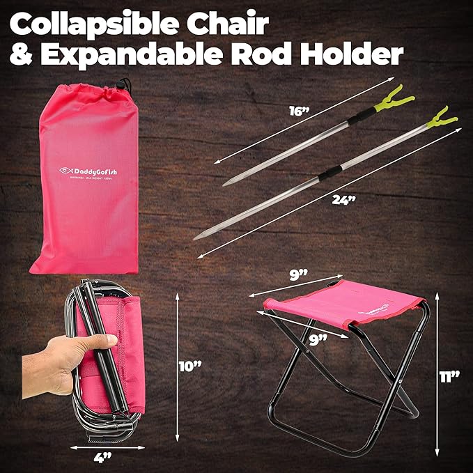 DaddyGoFish Kids Fishing Pole - Rod Reel Combo Tackle Box Starter Set - First Year Small Dock Gear Kit for Boys Girls Toddler Youth Age Beginner Little Children Junior Anglers Older Kids