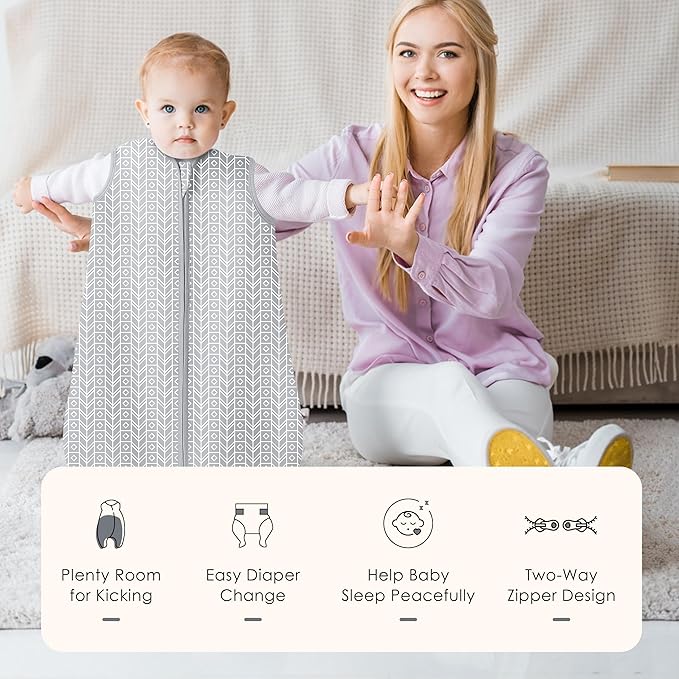 SWEET DOLPHIN Baby Sleep Sack 6-12 Months - 100% Cotton 2-Way Zipper TOG 0.5 Infant Wearable Blanket, Newborn Essentials Toddler 3 Pack Sleeping Sacks - Grey
