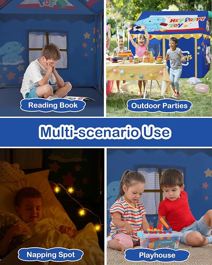 Kids Play Tent, Toddler Tent for Kid Indoor & Outdoor, 48.5"x39.4"x48.5" Playhouse Tents with Complete Toys Set, Kids Tent 3 Window, Lights and 5 Balloons