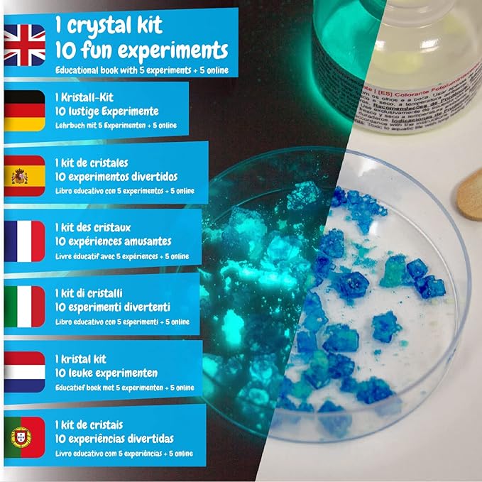 Science4you - Crystal Growing Kit for Kids Age 8+ - Chemistry Set with 10 Science Experiments for Kids Including Growing Crystals and Gem Stones, Geology Gifts for Kids, Science Kits for Kids Age 8