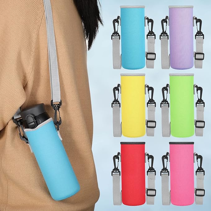 Rtteri 6 Pcs Neoprene Water Bottle Carrier Bag with Adjustable Shoulder Strap 32oz Insulator Water Bottle Cover Holder Cooler Sleeve for Stainless Steel/glass/plastic (Stylish)