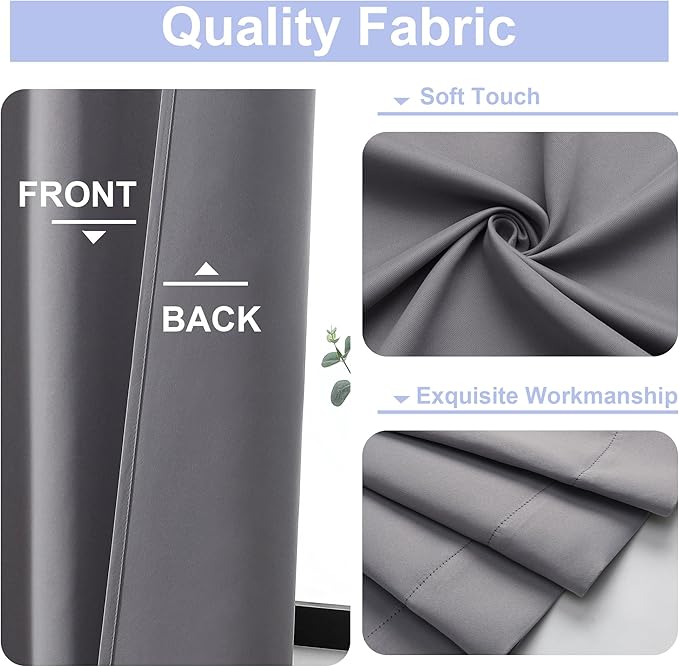 Simplebrand Ava Light Grey Blackout Curtains for Bedroom 63 Inch Length 2 Panels, Solid Thermal Insulated Energy Saving Rod Pocket Window Treatment Curtains Blackout Drapes, W40 x L63 Inch, Light Grey