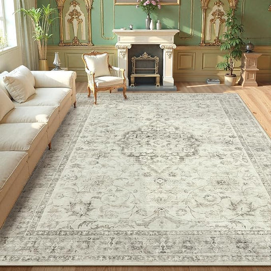 LIVEBOX Washable Area Rug 10x14 Rugs for Living Room Bedroom, Non-Slip Boho Indoor Carpet for Dining Room Office, Low-Pile Farmhouse Soft Carpets for Kids Nursery Room Playroom, Taupe