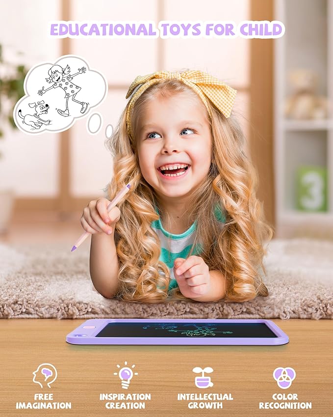 LCD Writing Tablet 10 Inch, Toys for 3 4 5 6 7 8 9 10 Year Old Boys Girls, Colorful Doodle Board Drawing Tablet, Gift for Boys Toddlers Age 3-12 Years, Memo Board, Drawing Pads with Lanyard(Purple)