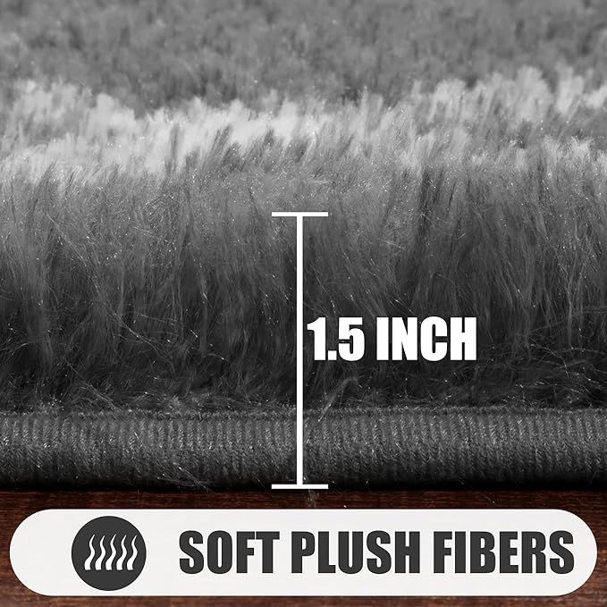 ONASAR 6x9 Area Rugs for Living Room Bedroom, Washable Large Fluffy Grey and White Throw Rug, Geometric Soft Plush Shaggy Floor Carpet for Nursery Kids Girls Boys Teen Dorm Home Decor Aesthetic