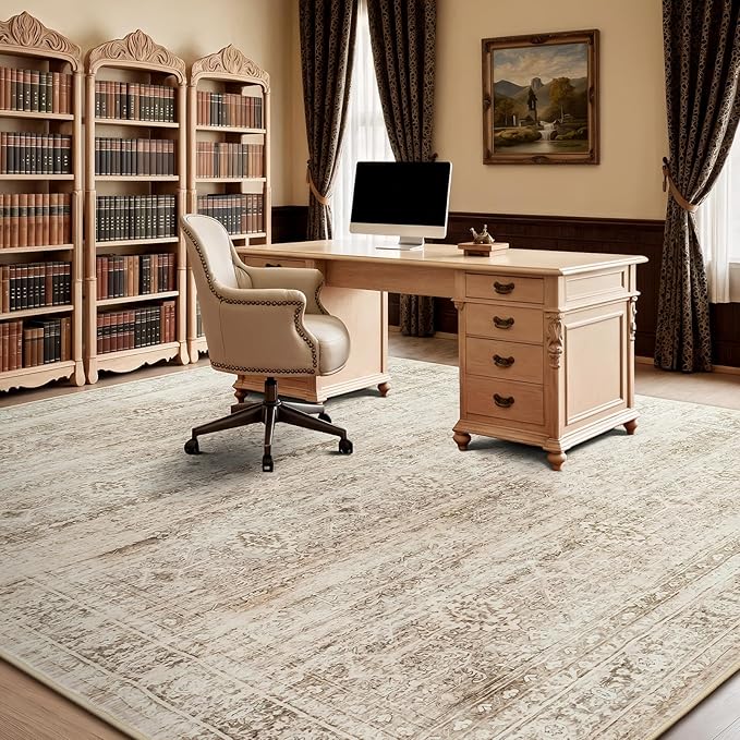 Lofus 8x10 Area Rug for Living Room,Beige Washable Large Rugs with Non-Slip Backing,Soft Neutral Carpets for Bedroom Dining Room Home Office Indoor Nursery