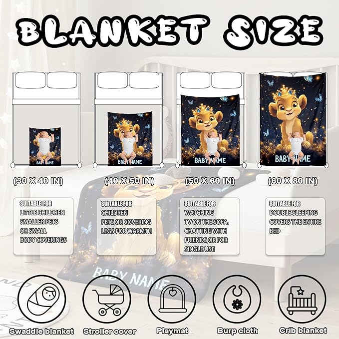 Ship Next Day, Personalized Baby Blanket – Printed in USA, Custom Baby Blanket for Boys & Girls, Baby Blanket with Name, Baby Shower, Easter, Christmas, Birthday Newborn & Toddler Gifts (Style 21)