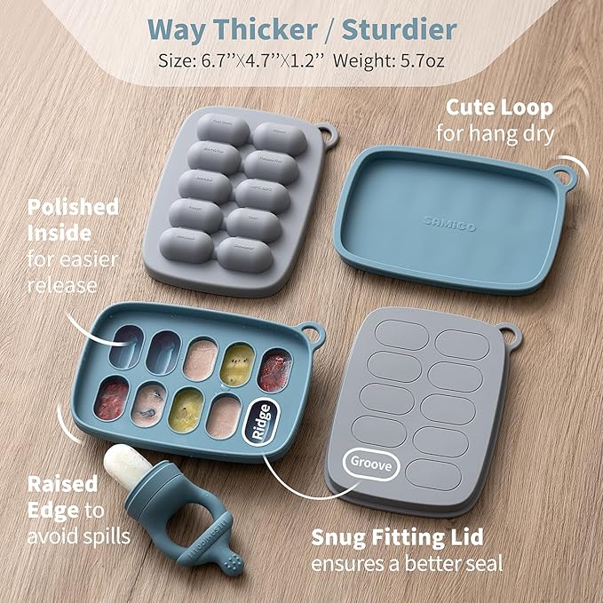 SAMiGO Baby Food Fruit Feeder and Breastmilk Popsicle Mold Set, Silicone Fruit Teether, Food Feeder Pacifier for Teething Relief, Freezer Tray, Baby Feeding Essentials, 4 Months+