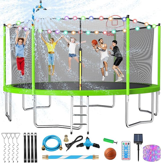 Upgraded 16FT 15FT 14FT 12FT 10FT 8FT Trampoline Outdoor with Basketball Hoop and Net, Capacity for 4-6 Kids and Adults