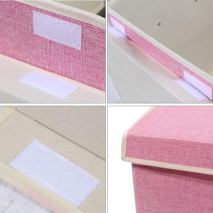 popoly Large Toy Box Chest Storage with Flip-Top Lid, Collapsible Kids Toy Storage Bin Boxes Container for Boys, Girls, Nursery, Playroom, 25"x13" x16" (Linen Pink)