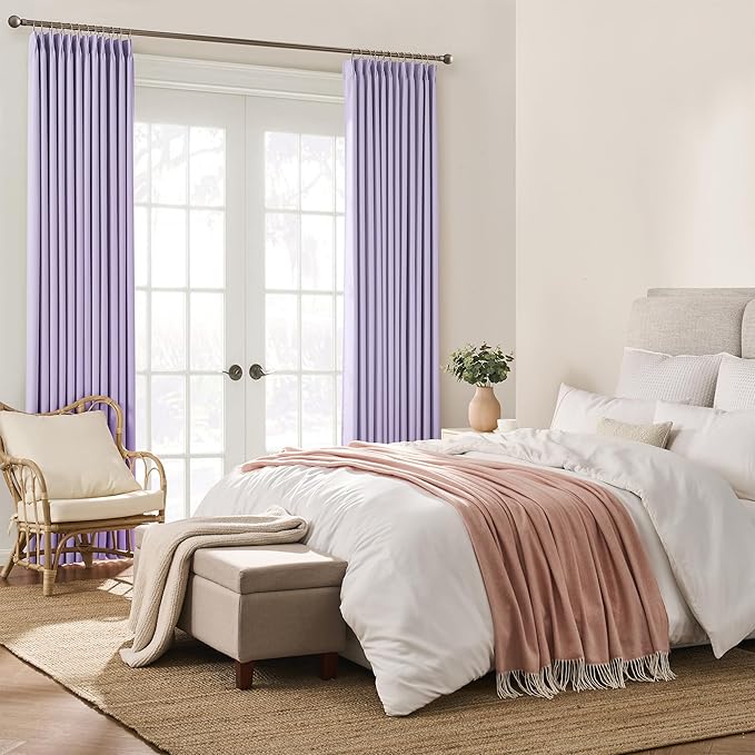 Pinch Pleated Lavender Blackout Curtains Short 2 Panels Set 45 Inch Length for Small Windows, Sound & Light Reducing Room Darkening Drape for Bathroom Bedroom(Lavender, 2 Pieces, W40 x L45)