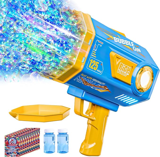 BOMOCO Bubble Gun,125 Holes Bubble Machine Bubbles for Kids Age 3-12,Bubble Blaster Gun with Bubble Solution Summer Outdoor Bubble Toys Birthday Wedding Halloween Party Favors Gifts Bubble Maker,Blue