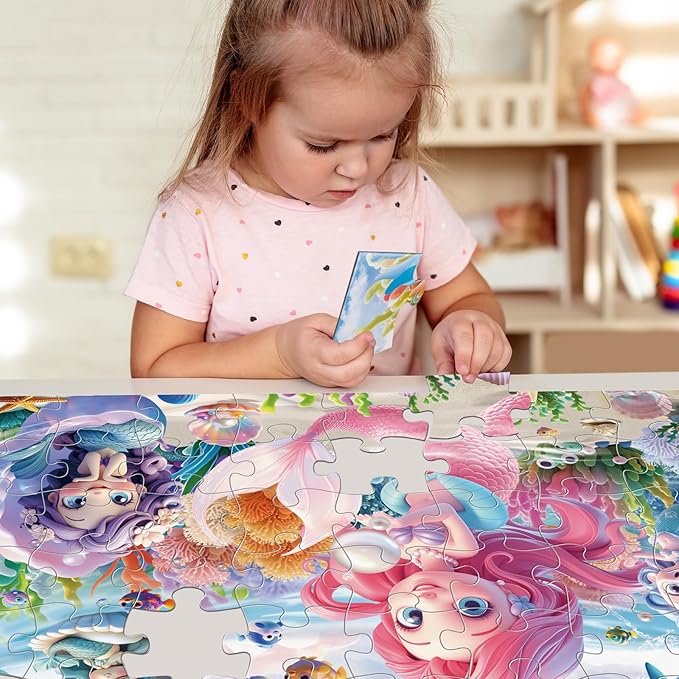 Jumbo Floor Puzzle for Toddlers & Kids Ages 3-5, 48-Piece Mermaid and Underwater Large Jigsaw Puzzle with Educational Fun, Great Gift for Boys & Girls Ages 4-8