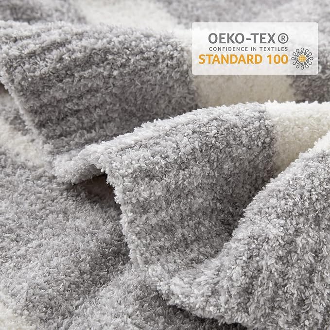 Snuggle Sac Grey Stripe Knitted Throw Blanket for Couch, Reversible Super Soft Warm Blankets Cozy Knit Fuzzy Plush Lightweight Throws for Sofa, Bed, Stripe Grey, 50 x 60 inches