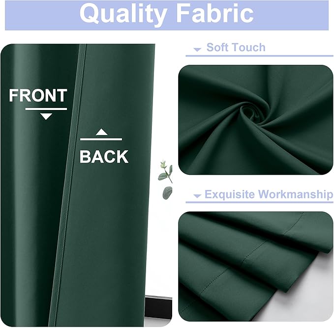 Simplebrand Ava Ever Green Short Blackout Curtains for Bedroom 54 Inches Long 2 Panels Set, Solid Thermal Insulated, Energy Saving Window Treatment Curtains Blackout Drapes, W40 x L54 Inch, Ever Green