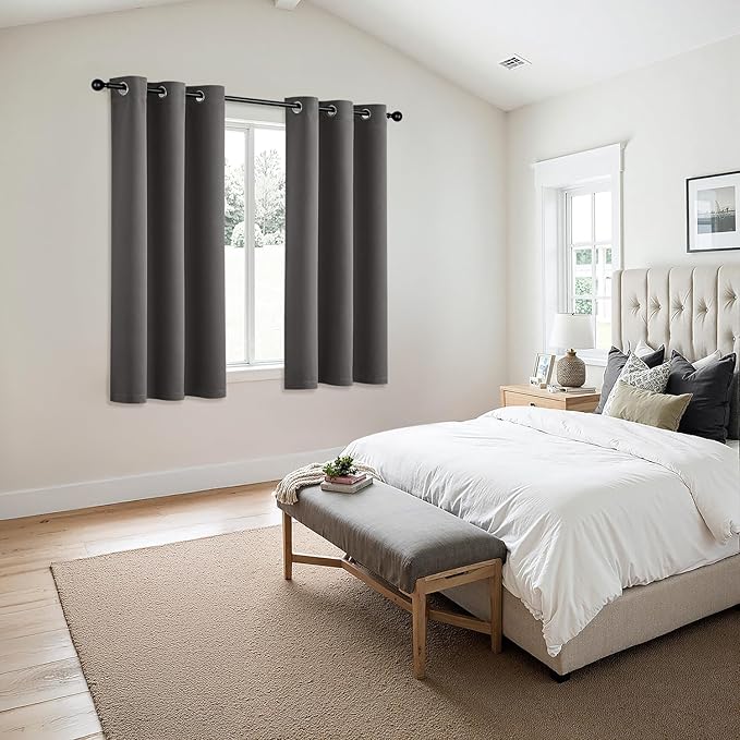 MIULEE Grey Blackout Curtains for Bedroom Living Room 63 Inches Long 2 Panels, Thermal Insulated Room Darkening Drapes Solid Grommet Top Noise Reduction Light Blocking Window Treatments 40x63 Inch