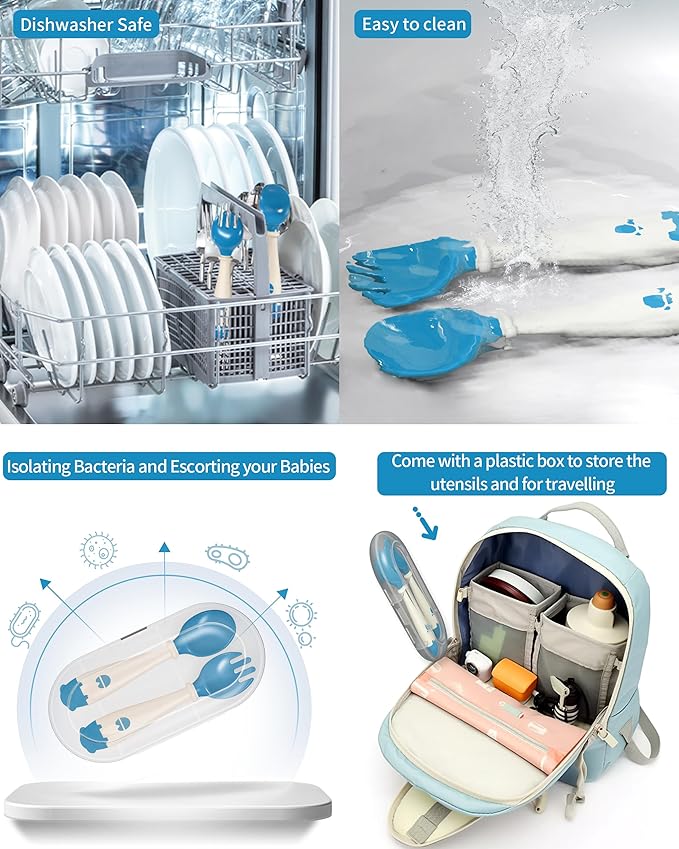 Deejoy Toddler Utensils, Self-feeding Flatware Set withTravel Case, Baby Spoons and Forks with Silicone Bendable Handle, Easy Grip Heat-Resistant, Ideal for Kids, Stage 2 (Blue)