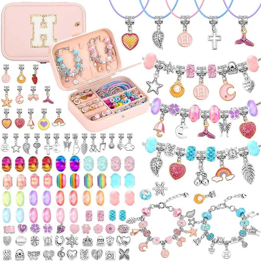 Bracelet Making Kit for Girls with Bracelet Box Charm Beads Pendants for Jewelry Making Craft Kit for Teen Girls Age 8-12 Kids Gifts Toys Birthday Valentine Christmas