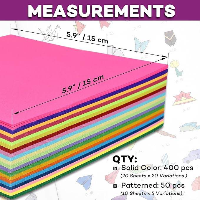 Pinwheel Crafts Origami Paper Kit 50 Projects with 450 Sheets of Colored and Patterned Paper - Easy Origami Kit for Kids Ages 5-8+, Fun Art and Crafts Gift Set for Boys and Girls