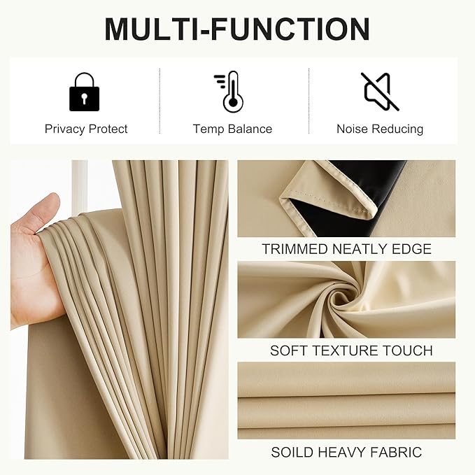 NICETOWN Bedroom Curtains 63 Inches Length, 100% Blackout Drapes Thermal Insulated with Grommet for Living Room Office Privacy Darkening Curtain, 2 Panels, 42 x 63 Inch, Biscotti Beige