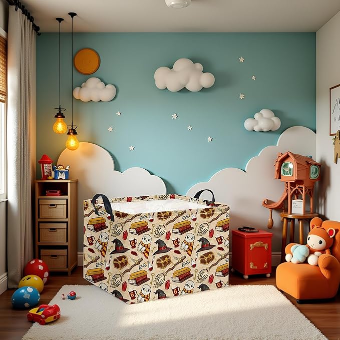 HIYAGON Rectangular Halloween Basket for Boys and Girls Kids Trick or Treat Pumpkin Basket for Halloween Parties Cute Storage Bin Organizer Box Room Decor(Magic)