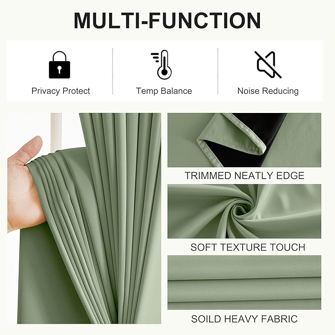 NICETOWN 100% Blackout Short Curtains for Kids Bedroom, Thermal Insulated Window Curtains 63 Inch Length 2 Panels Set, Grommet Top Drapes for Living Room, 52" W x 63" L, Olive