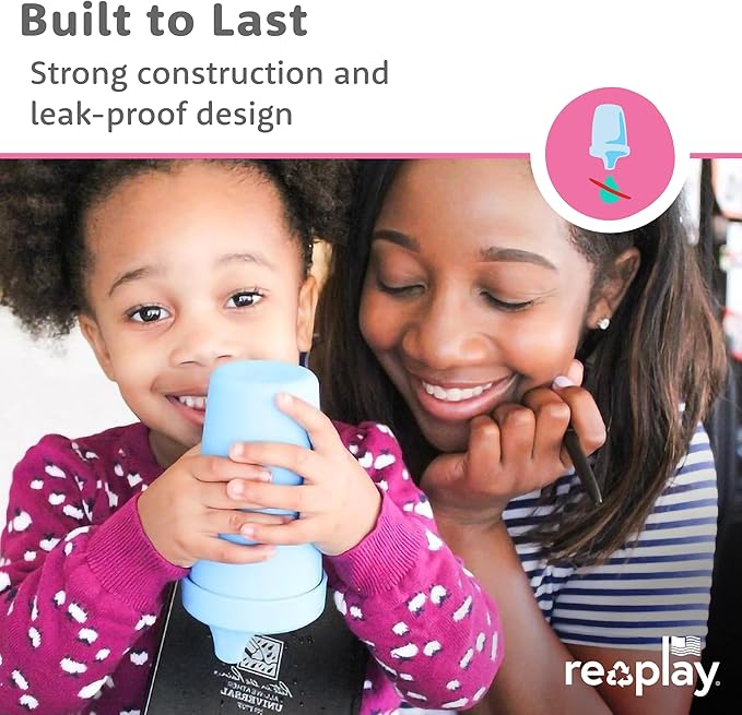 Re-Play Sippy Cups for Toddlers - 10 Oz. Reusable Spill Proof Cups for Kids, Dishwasher/Microwave Safe - Made in USA - Set of 3-3.13" x 6.25" - A True Blue