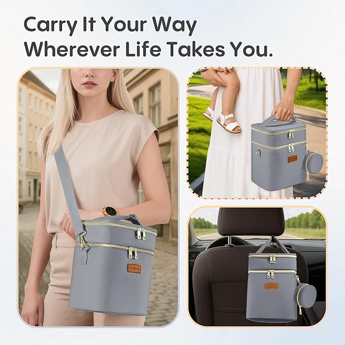 Breastmilk Cooler Bag with Ice Pack & Pacifier Case, Large Double Layer Insulated Baby Bottle Cooler Fits 6 Bottles, Breast Pump Storage Bag for Working Nursing Moms, with Gift Box