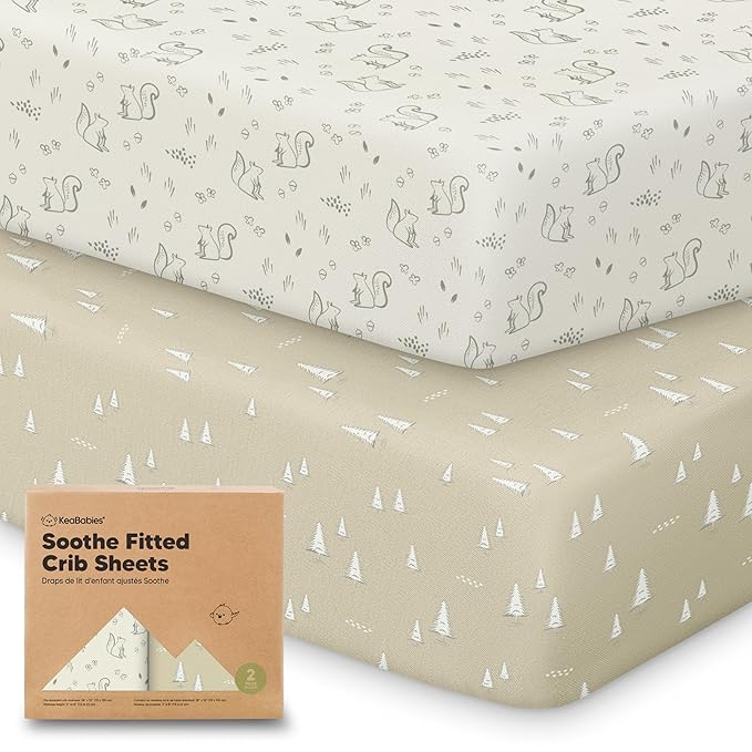 KeaBabies 2-Pack Organic Crib Sheets for Boys, Girls - 52x28 Fitted Crib Mattress Sheet Neutral, Breathable Jersey Cotton Cover for Baby Bed, Toddler Mattress, Soft & Cute Prints (Pine Grove)
