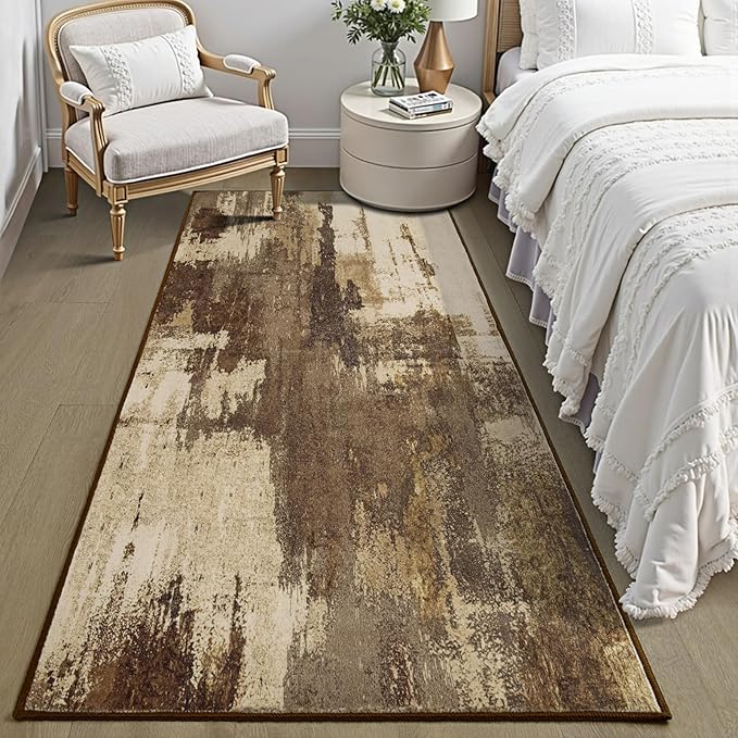 Washable Runner Rug, 2x6 Kitchen Rugs Brown Long Runner Rugs with Rubber Backing, Abstract Non-Slip Carpet Runners for Hallways, Kitchen, Bedroom, Laundry, Entrance