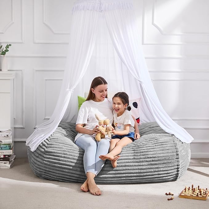 Hobestluk 4FT Bean Bag Chairs Adult Bean Bag with Portable Handle Comfy Large Bean Bag Chair with Removable Cover for Living Room Bedroom or Reading Nook (Stripe Grey, 4FT)