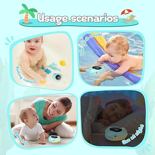 TKY Baby Bath Thermometer with Floating Toys - Digital Water & Room Temperature Monitor, Rechargeable Thermometer with Alerts for Newborn Bath Essentials, Infant Safety