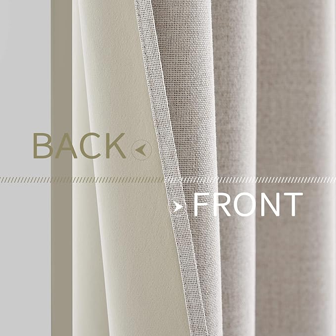 MIULEE 100% Blackout Linen Textured Curtains for Bedroom Solid Thermal Insulated Ivory Grommet Room Darkening Curtains & Drapes Luxury Decor for Living Room Nursery 52 x 90 Inch (2 Panels)