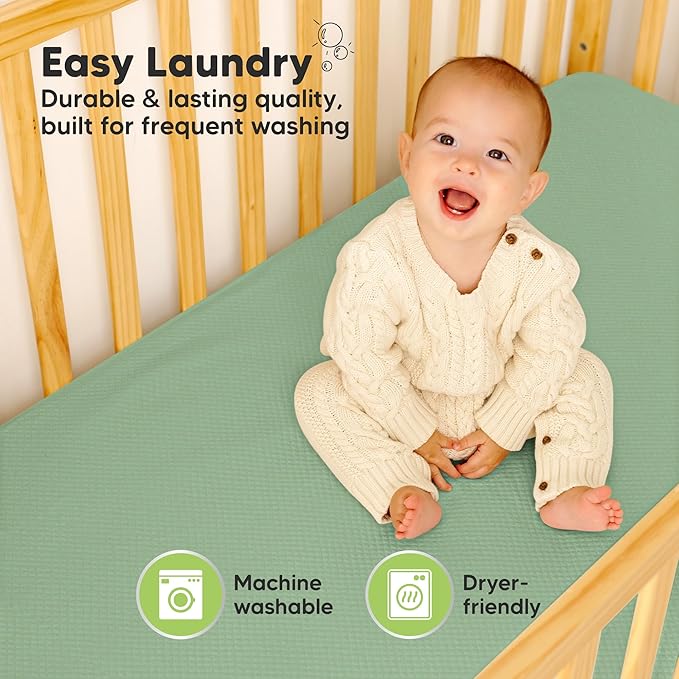 Waterproof Crib Mattress Protector Cover Fitted - 2-Pack Quiet Baby Crib Mattress Pad Sheets, 52" x 28" Soft Quilted Cotton Baby Sheet, Machine Washable, Easy Fit, Durable (Lagoon/Quin)