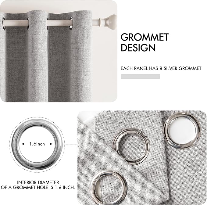 MIULEE Linen Texture 90 Inches Curtains for Bedroom 100% Blackout Thermal Insulated Greyish White Curtains Grommet Room Darkening Drapes for Living Room Nursery 52x90 Inch (2 Panels)