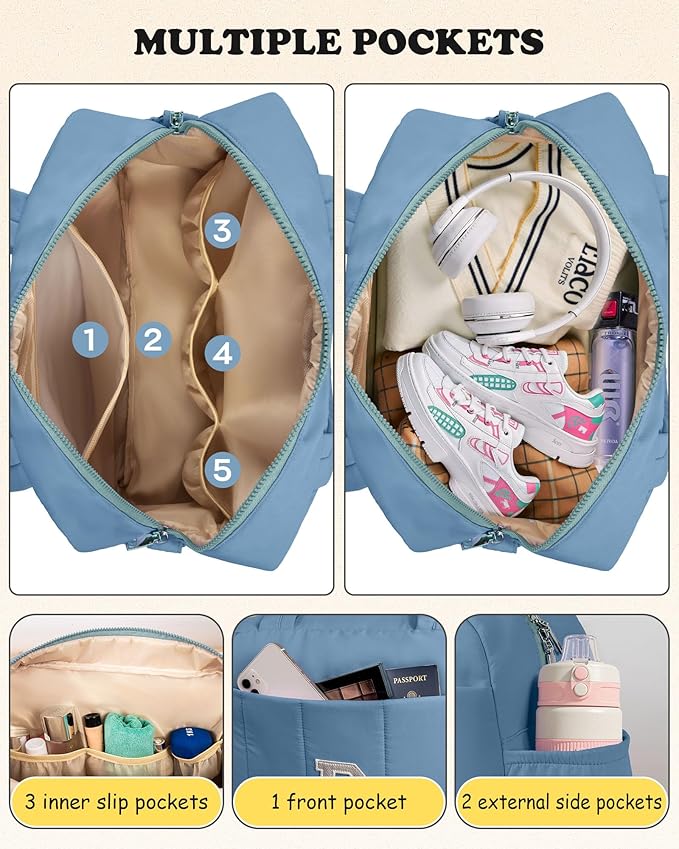 Birthday Gifts for Girl-Initial Duffle Bag, Yoga Bags for Women，Overnight Bag with Wet Pocket，Lightweight Work Bags Personalized Gym Tote with Makeup Pouch