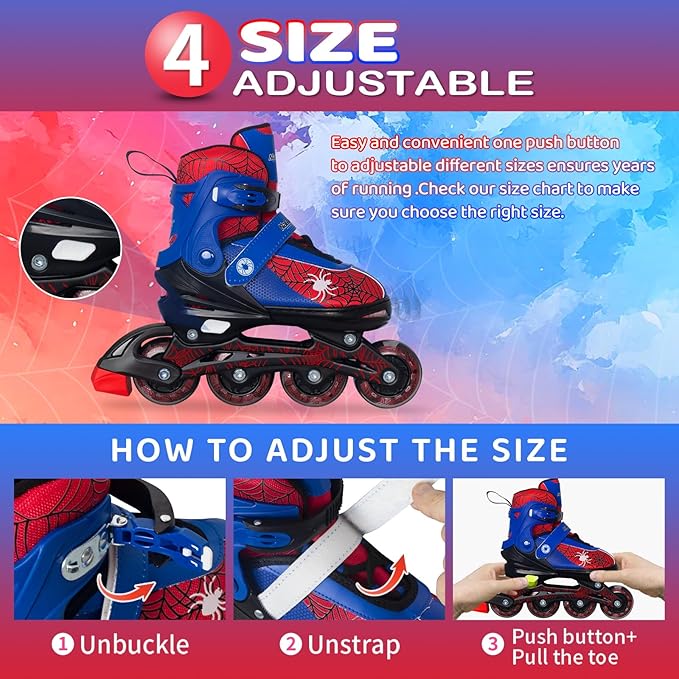 Nattork Kids Adjustable Inline Skates with PU Flash Wheels, Fun Roller Skates for Ages 4-12, Indoor/Outdoor Birthday Gift for Son and Grandson