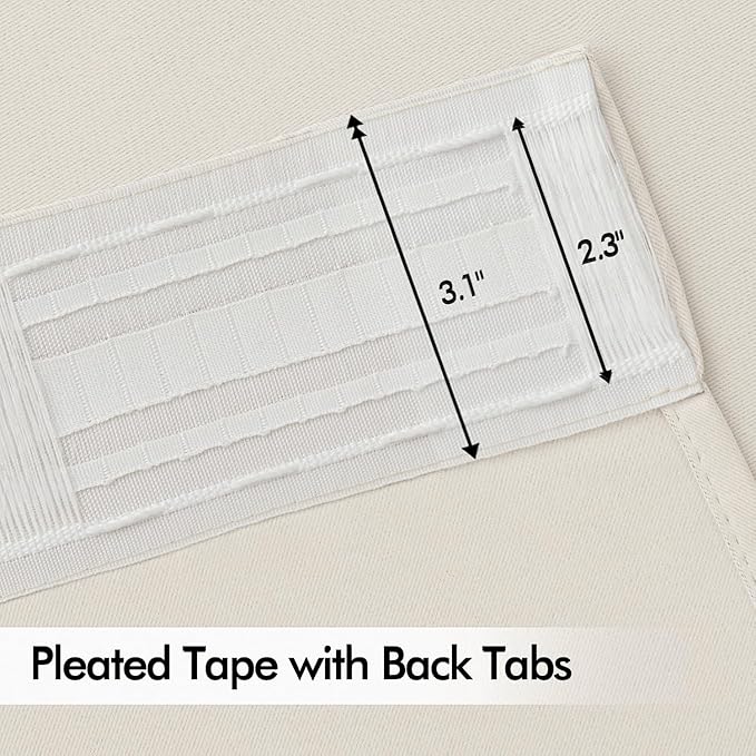 MIULEE Ivory Back Tab Blackout Curtain 96 Inch Long 2 Panels Set for Bedroom, Rod Pocket/Pinch Pleat Thermal Insulated Living Room Darkening Pleated Light Blocking Floor to Ceiling Drape
