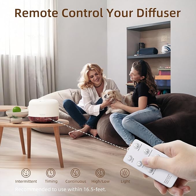 ASAKUKI Essential Oil Diffuser for Home, 500ml Aromatherapy Fragrant Oil Humidifier Vaporizer, 7-Color Light and Auto-Off Safety Switch Reddish-Brown