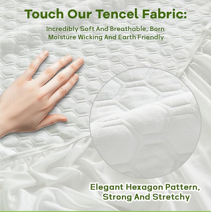 Premium Tencel Twin Size Mattress Protector in White, Natural and Skin Soft, Enjoy Our Waterproof Mattress Cover Fitted with A Deep Pocket, Hypoallergenic, Breathable, Noiseless and Absorbent