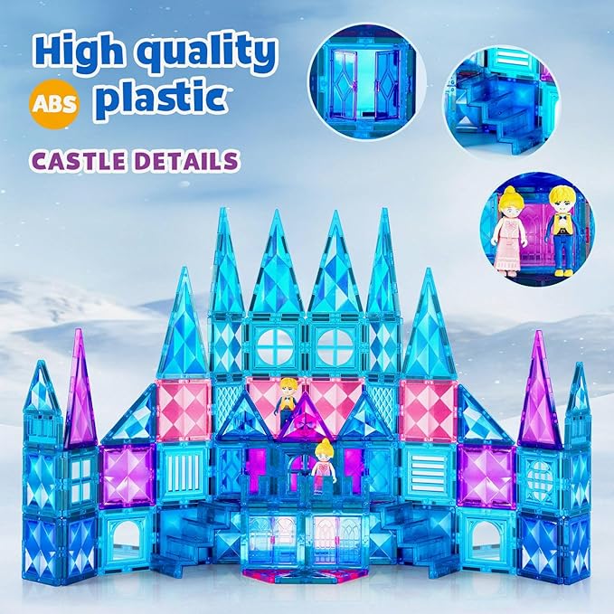 102PCS Ice Castle Magnetic Tiles, 3D Building Blocks STEM Educational Kids Toys for Pretend Play, 3 4 5 6 7 8 Year Old Birthday Gifts for Boys and Girls, Preschool Learning Toys for Birthday