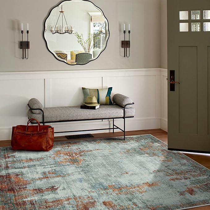 6x9 Area Rugs for Living Room Rug Washable: Modern Rug for Dining Room Bedroom Carpet Non Slip Low Pile 6 by 9 Indoor Abstract Nursery Home Office Red Brown